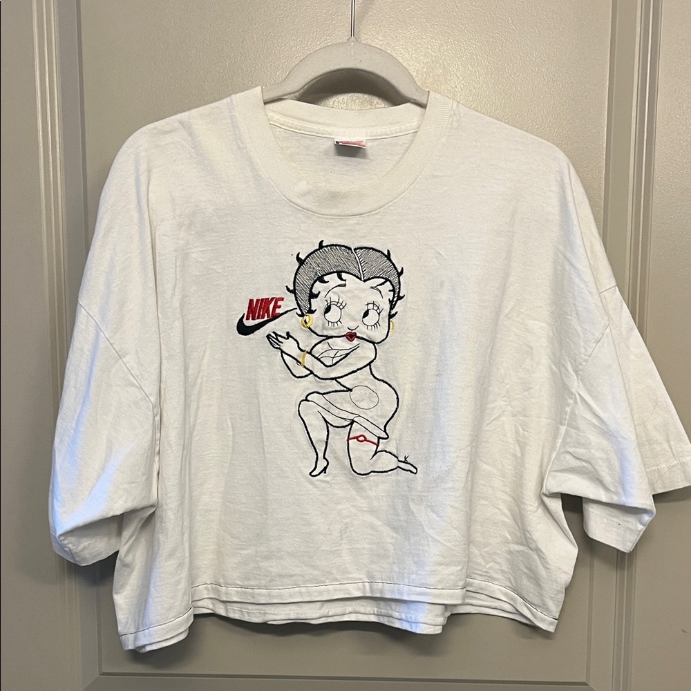 One-of-a-kind Embroidered Betty Boop Nike Cropped Tee